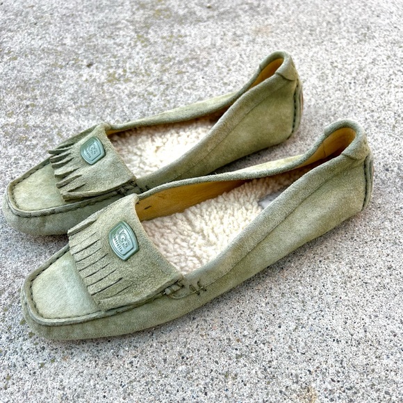UGGOlive Green Suede Sheepskin Loafer Driving Shoes Shoes 7 🐸🍀 - Picture 4 of 5